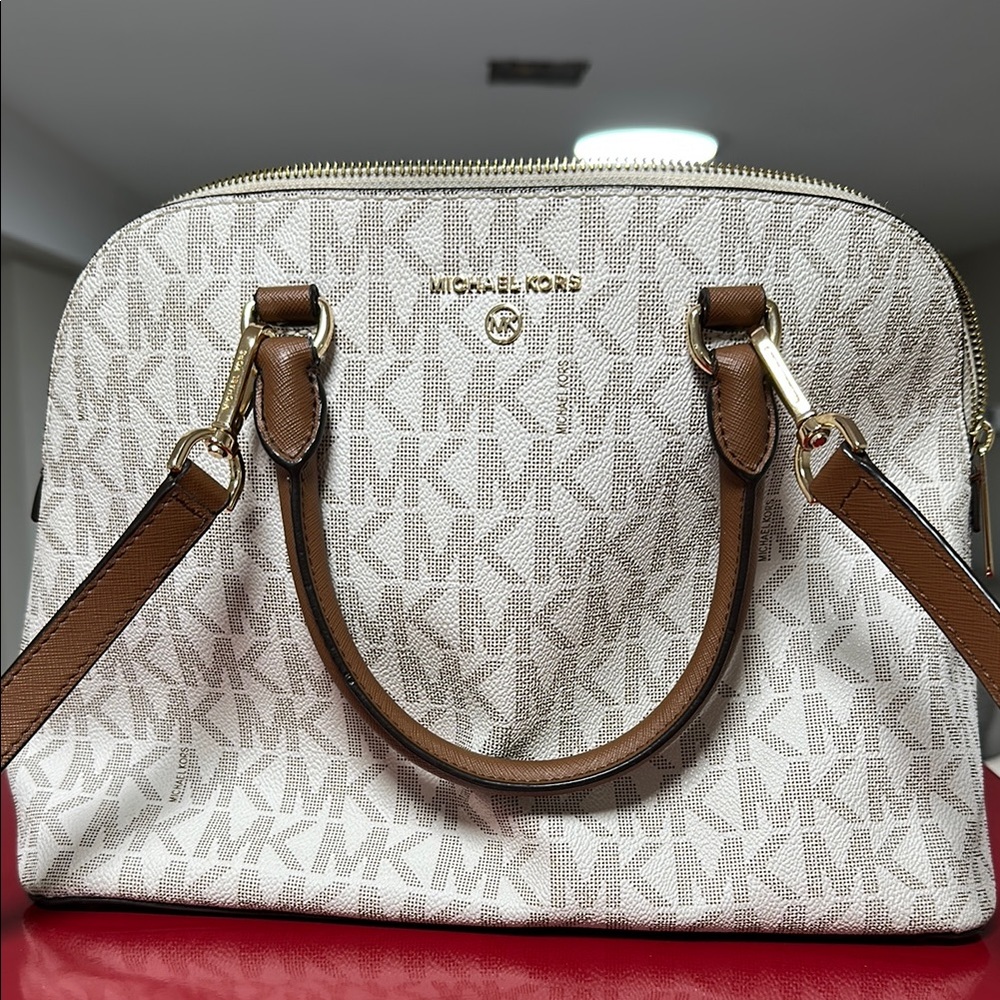 Michael Kors Cream and Brown Satchel